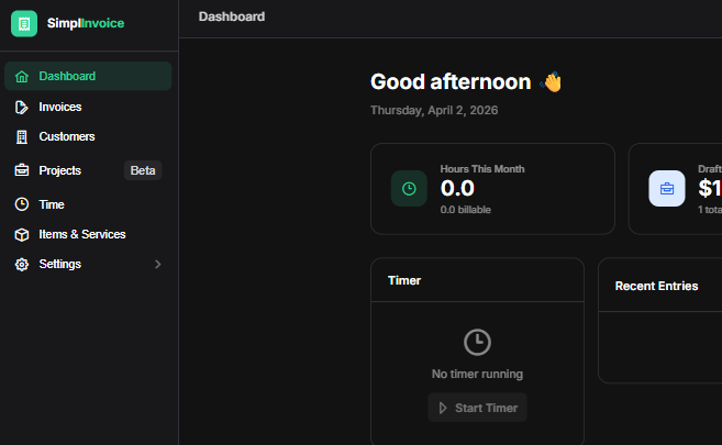 SimplInvoice dashboard